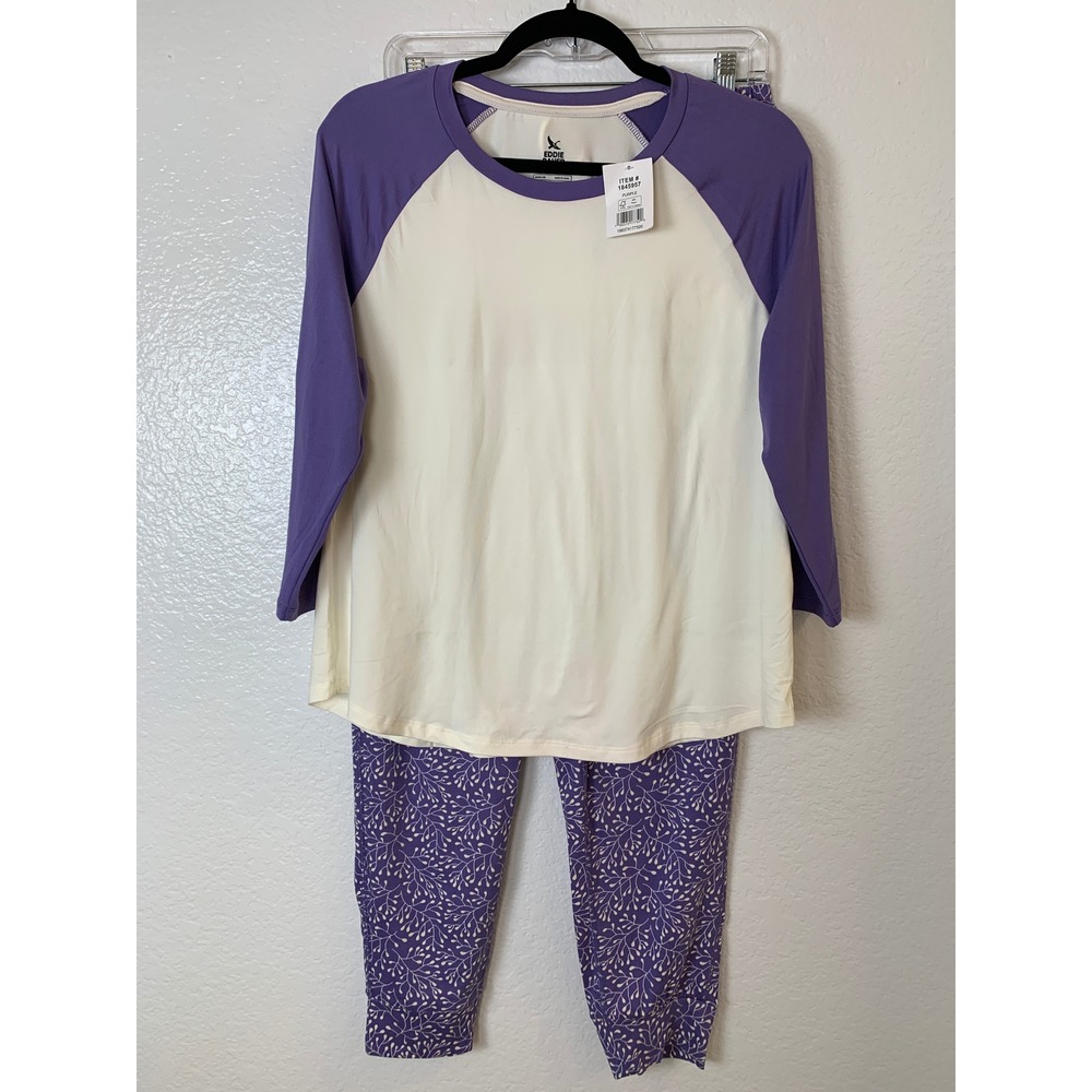 Eddie Bauer Pajama Set Womens M Purple Floral Raglan Sleepwear 2pc Loungewear